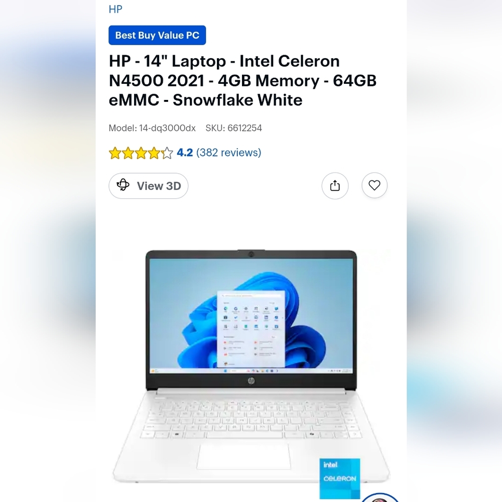 Hp 14" Laptop Intel Celeron N4500 2021 4GB Memory 64GB eMMC - Picture 7 of 15